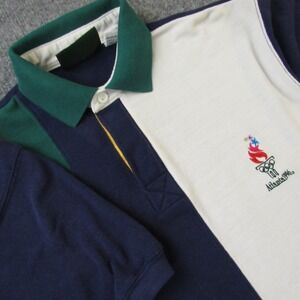 Vintage Atlanta 1996 Olympics Shirt Mens Small Multi Color Striped Polo Avon 90s